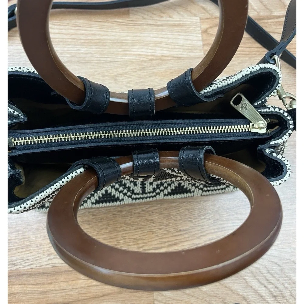 Rare Patricia Nash Empoli Satchel Crossbody in Tuareg Woven with Wood Handles